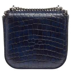 مملوكة مسبقًا Stella McCartney Navy Blue Croc Embossed Faux Leather Falabella Star Box Bag