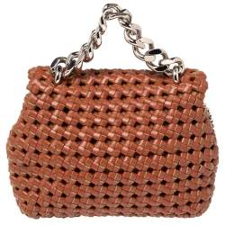 Pre Owned Stella McCartney Brown Woven Faux Leather Mini Brandy Becks Top Handle Bag
