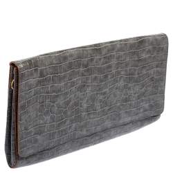 Pre Owned Stella McCartney Grey Faux Croc Leather Oversized Flap Clutch