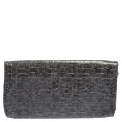 Pre Owned Stella McCartney Grey Faux Croc Leather Oversized Flap Clutch