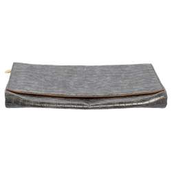 Pre Owned Stella McCartney Grey Faux Croc Leather Oversized Flap Clutch