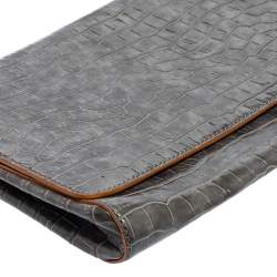 Pre Owned Stella McCartney Grey Faux Croc Leather Oversized Flap Clutch