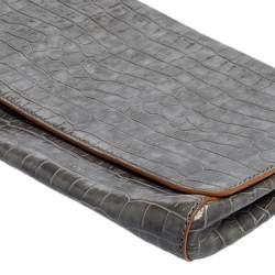 Pre Owned Stella McCartney Grey Faux Croc Leather Oversized Flap Clutch