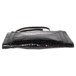 Pre Owned Stella McCartney Black Croc Embossed Faux Leather Clutch Bag