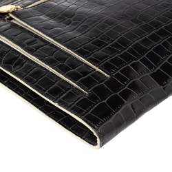 Pre Owned Stella McCartney Black Croc Embossed Faux Leather Clutch Bag