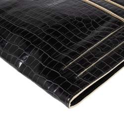 Pre Owned Stella McCartney Black Croc Embossed Faux Leather Clutch Bag