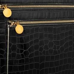 Pre Owned Stella McCartney Black Croc Embossed Faux Leather Clutch Bag