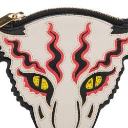 Pre Owned Stella McCartney White/Black Leather Wild Cats Coin Purse