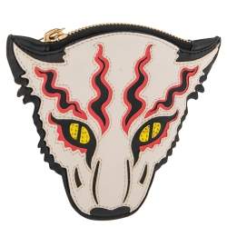 Pre Owned Stella McCartney White/Black Leather Wild Cats Coin Purse