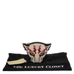 Pre Owned Stella McCartney White/Black Leather Wild Cats Coin Purse