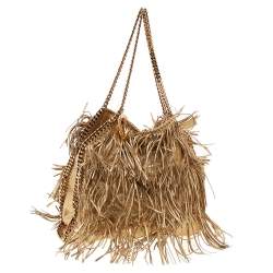 Pre Owned Stella McCartney Gold Faux Leather Fringe Falabella Shoulder Bag