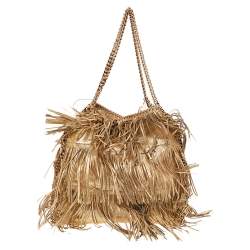 Pre Owned Stella McCartney Gold Faux Leather Fringe Falabella Shoulder Bag