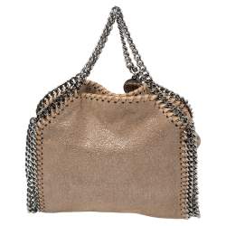 Pre Owned Stella McCartney Metallic Beige Faux Leather Tiny Falabella Shoulder Bag