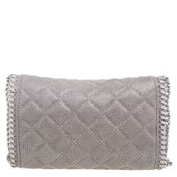 Pre Owned Stella McCartney Grey Quilted Faux Suede Studded Falabella Flap Shoulder Bag