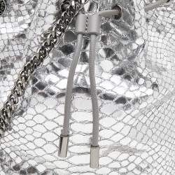 Pre Owned Stella McCartney Metallic Silver Faux Python Leather Falabella Bucket Bag
