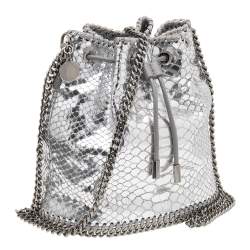 Pre Owned Stella McCartney Metallic Silver Faux Python Leather Falabella Bucket Bag