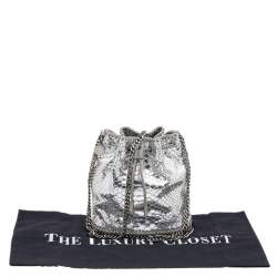 Pre Owned Stella McCartney Metallic Silver Faux Python Leather Falabella Bucket Bag