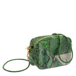 Pre Owned Stella McCartney Green Faux Python Effect Suede and Glitter Crossbody Bag