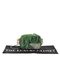 Pre Owned Stella McCartney Green Faux Python Effect Suede and Glitter Crossbody Bag