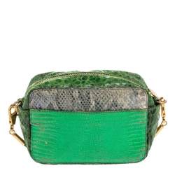 Pre Owned Stella McCartney Green Faux Python Effect Suede and Glitter Crossbody Bag