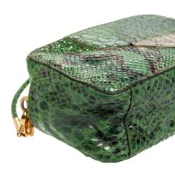 Pre Owned Stella McCartney Green Faux Python Effect Suede and Glitter Crossbody Bag
