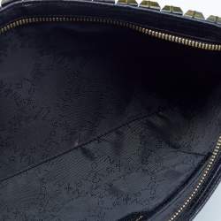 Stella McCartney Black Faux Lizard Embossed Leather Crystal Embellished Wristlet Clutch