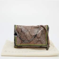 Pre Owned Stella McCartney Brown/Neon Green Faux Snakeskin Leather Falabella Crossbody Bag
