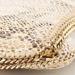 مملوكة مسبقًا حقيبة كلتش ستيلا مكارتني فالابيلا رفيعة جلد تأثير ثعبان صناعي بيج 