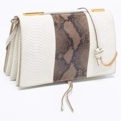 مملوكة مسبقًا Stella McCartney White/Green Faux Snakeskin Effect Leather Flo Shoulder Bag
