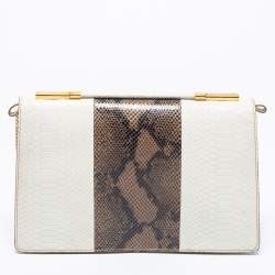 مملوكة مسبقًا Stella McCartney White/Green Faux Snakeskin Effect Leather Flo Shoulder Bag