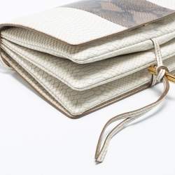 مملوكة مسبقًا Stella McCartney White/Green Faux Snakeskin Effect Leather Flo Shoulder Bag