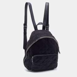 Pre Owned Stella McCartney Black Quilted Faux Leather Mini Falabella Backpack