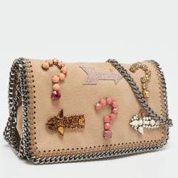 Pre Owned Stella McCartney Beige Faux Suede Falabella Flap Shoulder Bag
