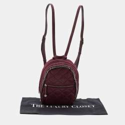 Pre Owned Stella McCartney Burgundy Quilted Faux Suede Shaggy Backpack