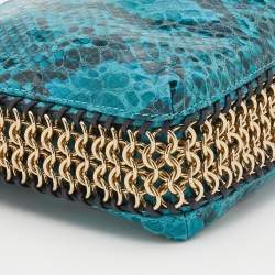 Stella McCartney Blue Faux Python Embossed Leather Side Chain Detail Clutch