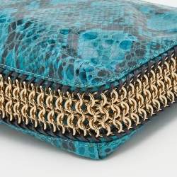 Stella McCartney Blue Faux Python Embossed Leather Side Chain Detail Clutch