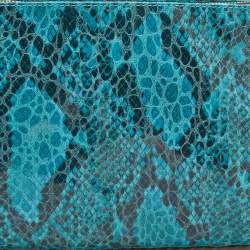 Stella McCartney Blue Faux Python Embossed Leather Side Chain Detail Clutch