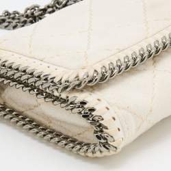 Pre Owned Stella McCartney White Quilted Faux Leather Falabella Shaggy Deer Flap Bag