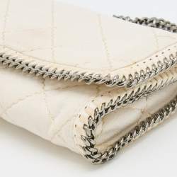 Pre Owned Stella McCartney White Quilted Faux Leather Falabella Shaggy Deer Flap Bag