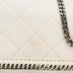 Pre Owned Stella McCartney White Quilted Faux Leather Falabella Shaggy Deer Flap Bag