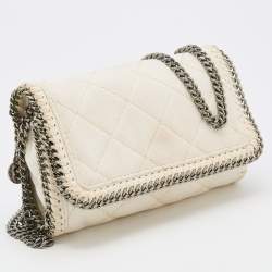 Pre Owned Stella McCartney White Quilted Faux Leather Falabella Shaggy Deer Flap Bag