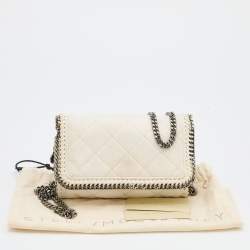 Pre Owned Stella McCartney White Quilted Faux Leather Falabella Shaggy Deer Flap Bag