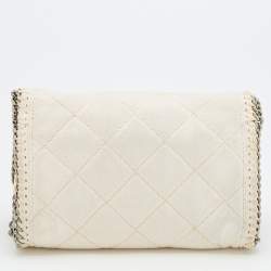 Pre Owned Stella McCartney White Quilted Faux Leather Falabella Shaggy Deer Flap Bag