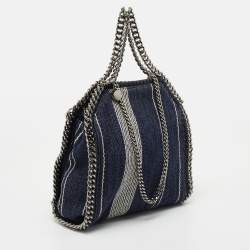 Pre Owned Stella McCartney Striped Denim Mini Falabella Fold Over Crossbody Bag