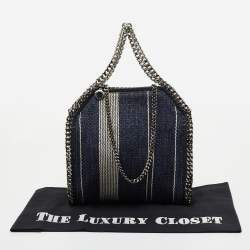 Pre Owned Stella McCartney Striped Denim Mini Falabella Fold Over Crossbody Bag