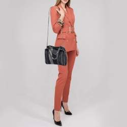 Pre Owned Stella McCartney Striped Denim Mini Falabella Fold Over Crossbody Bag