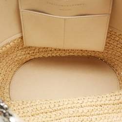  Stella McCartney White Faux Suede and Raffia Medium Falabella Tote