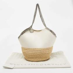  Stella McCartney White Faux Suede and Raffia Medium Falabella Tote