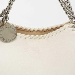  Stella McCartney White Faux Suede and Raffia Medium Falabella Tote