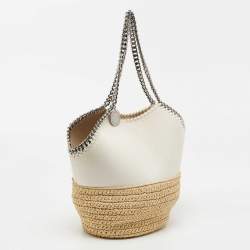  Stella McCartney White Faux Suede and Raffia Medium Falabella Tote